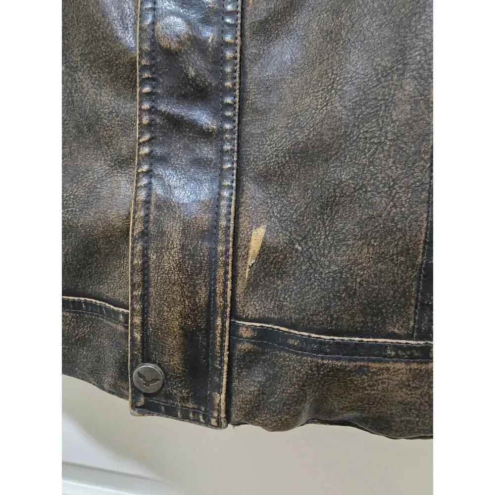 HAWKE & CO Moto JACKET COAT Jrs Brown Faux LEATHER Fleece MOTORCYCLE Size 8